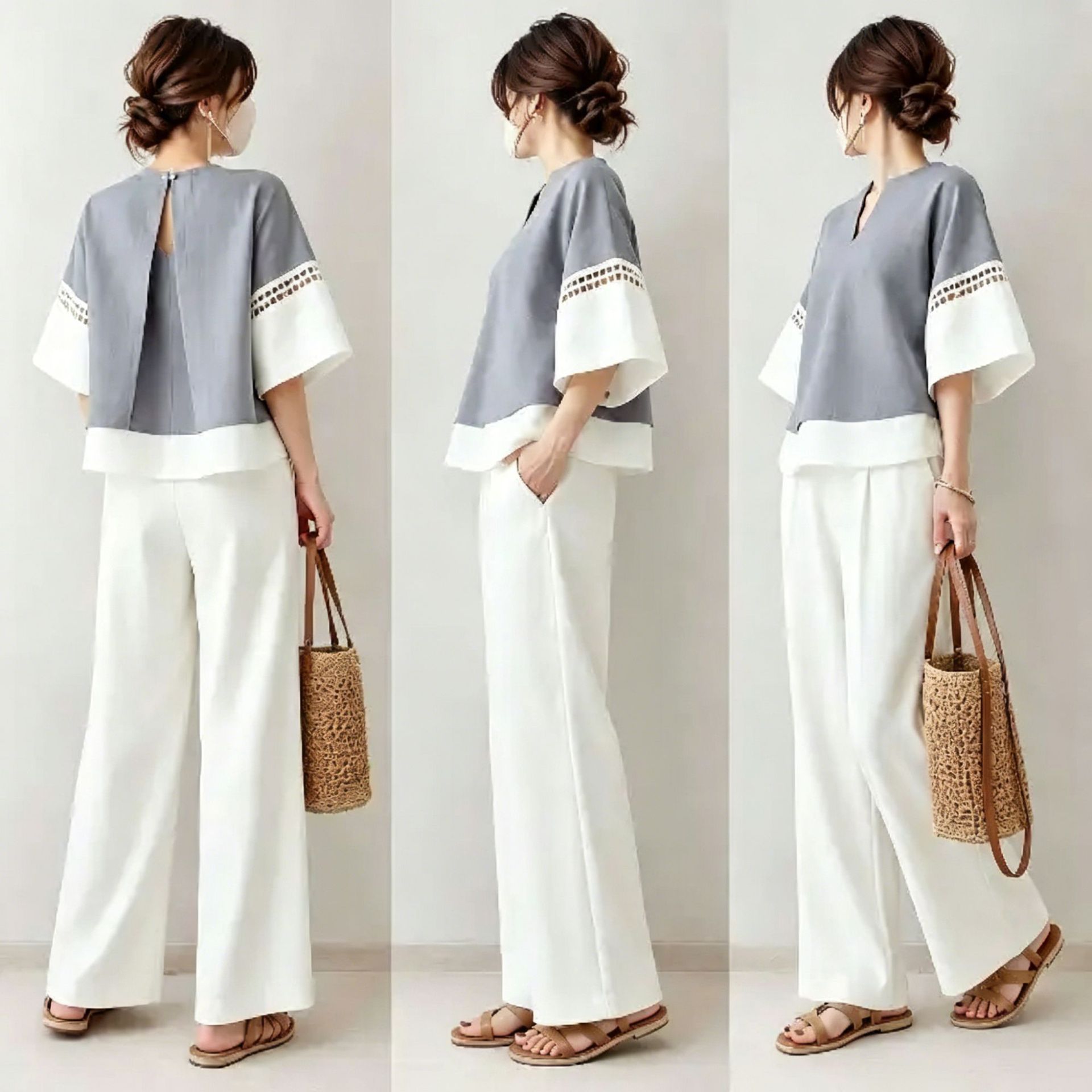 Robe Silk Women - 2026 New Two-piece Set: V-neck Color-block