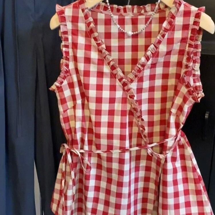 Retro Red Plaid Sleeveless Ves - đánh giá và giá Corset Waist Cinch